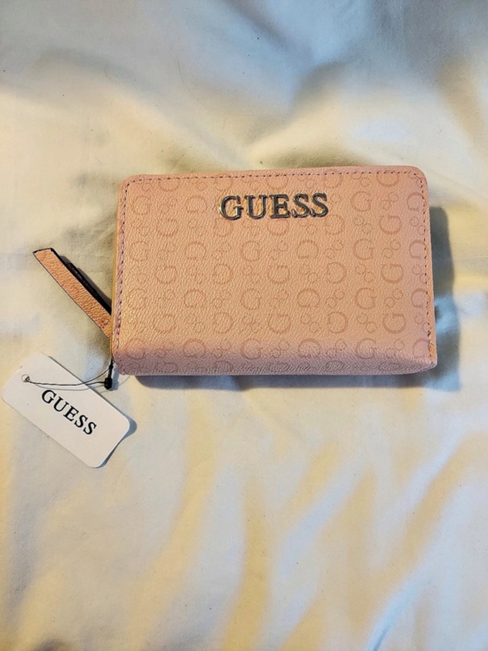 GUESS Light Pink Debossed Logo Monogram Zip-Around Wallet NWT